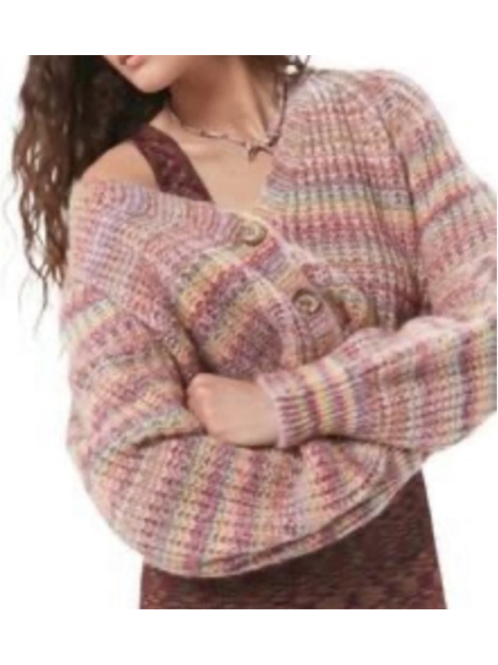 Jessica Simpson NWT Multicolor Cropped Cardigan Sweater Size L Chunky Knit Y2K - Picture 8 of 9